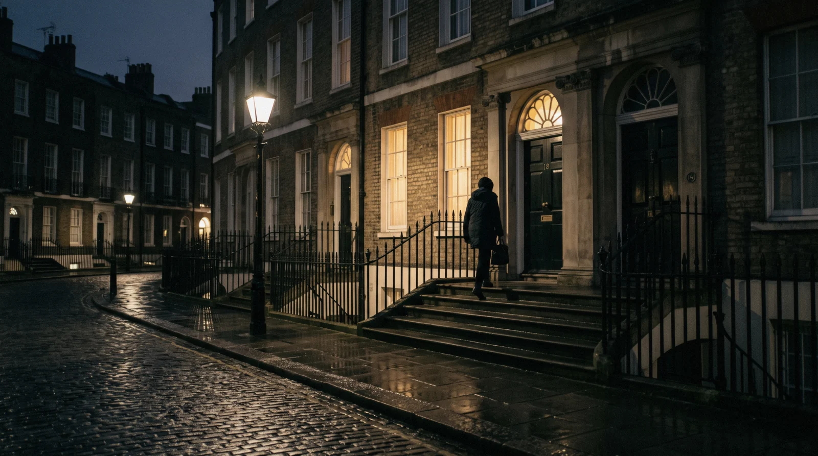 Georgian terraces and tenement chimneys above a quiet Edinburgh street at dusk, the kind of address the where to stay in Edinburgh decision comes down to