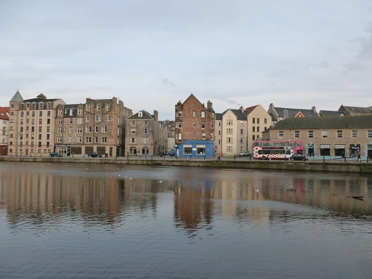 The Shore at Leith, bars and restaurants along the quayside of the Water of Leith with boats moored alongside